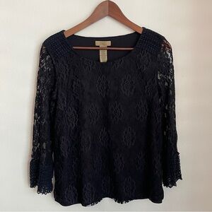 VTG Y2K Black Lace Top S Flare Sleeve Grunge Goth Vamp Whimsigoth Witchy Size S